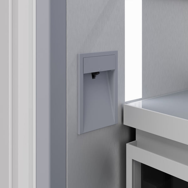Built-in water dispenser integrated into wall panel next to countertop from kitchen appliances collection