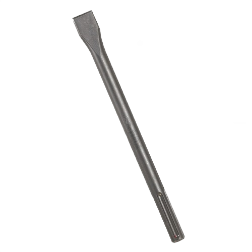 Flat chisel tool made of steel with round hex/spline shank for use with power tools and home improvement projects