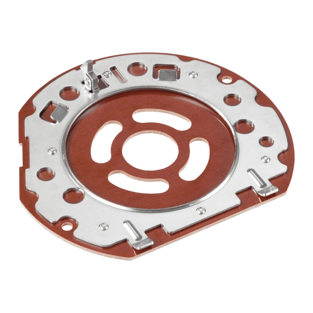 Circular router guide base with metal and brown composite construction for woodworking tool accessories under $100