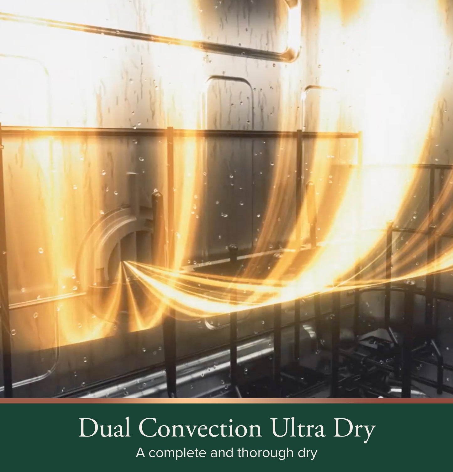 Interior view of dishwasher showing airflow and drying process highlighting dual convection ultra dry feature
