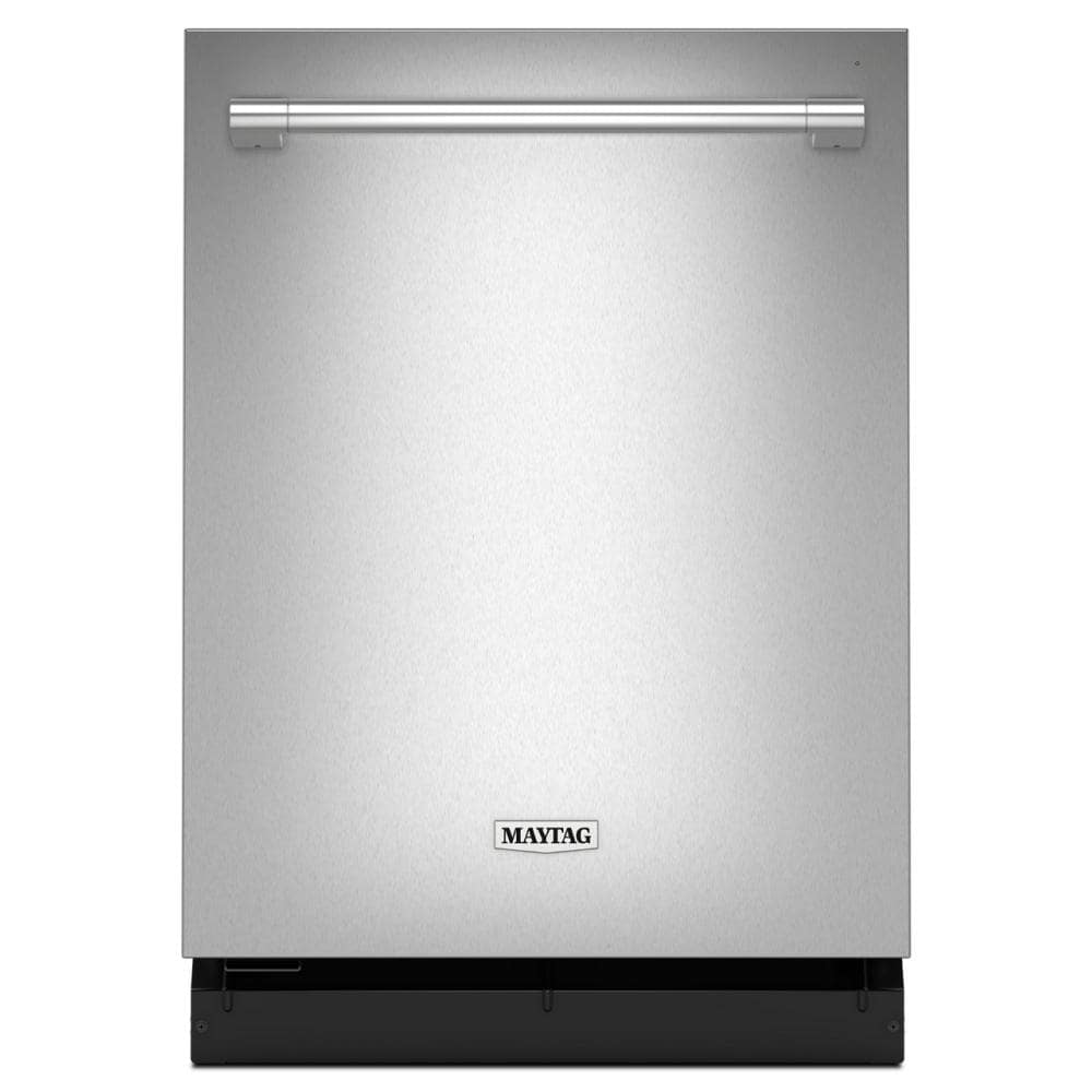 Front view of stainless steel top control hybrid tub dishwasher in kitchen appliances and dishwashers collection