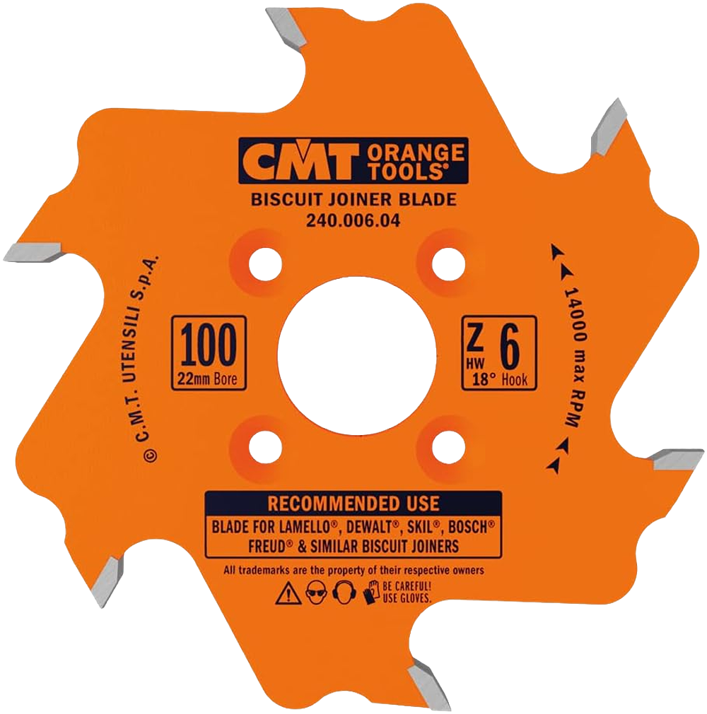 CMT Orange Tools 4" x 22mm 6T Biscuit Joiner Blade