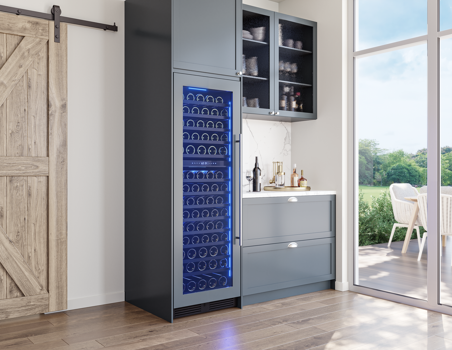 Wine cooler, 24" full size, panel ready + glass, reversible, 2 zones