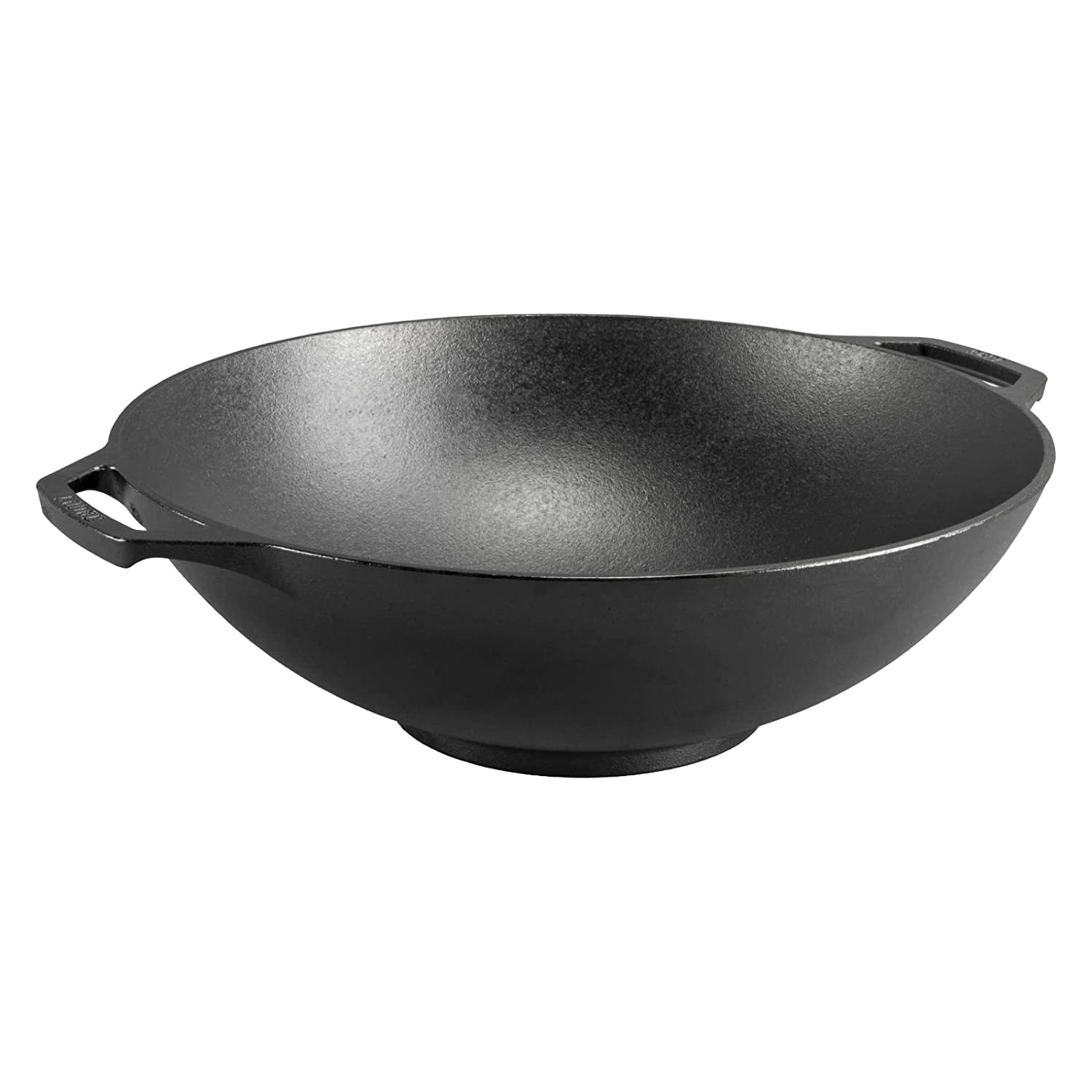 Black cast iron wok with wide base and side handles, part of Kitchenware and Lodge Cast Iron collections under $100