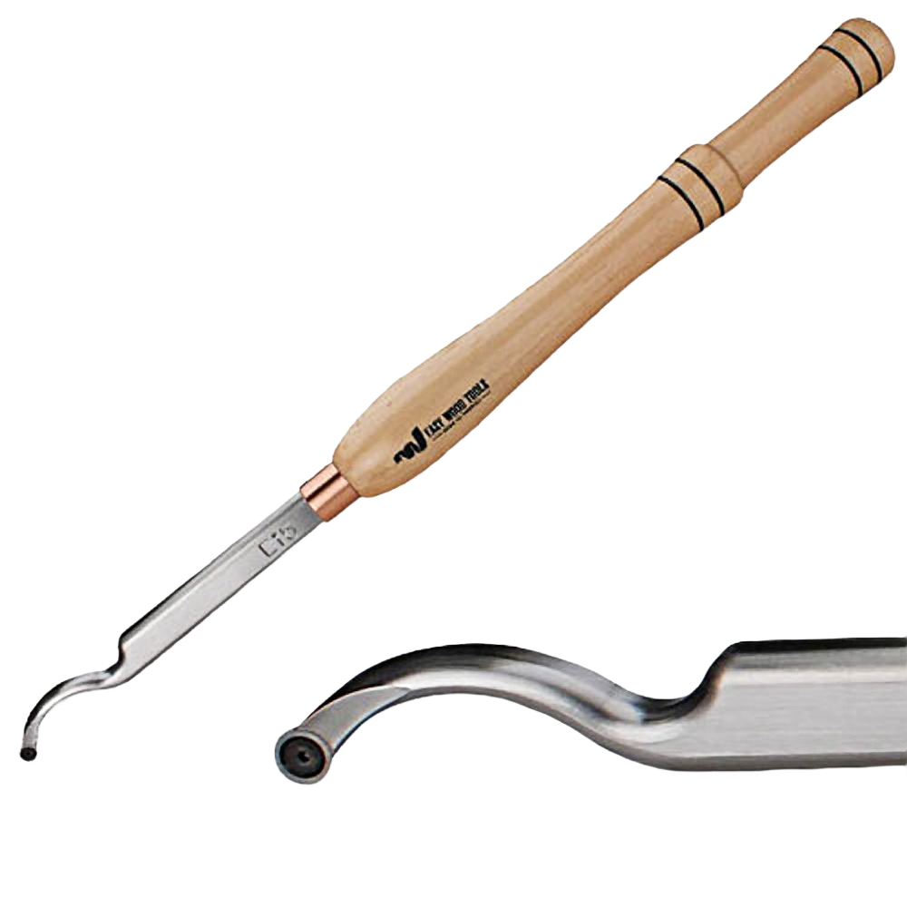 Mid-size woodturning hollowing tool with wooden handle designed for precise shaping in woodworking projects