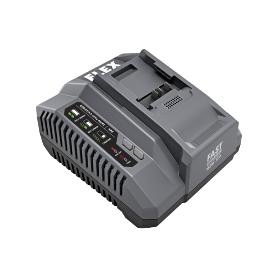 Compact gray rapid charger with LED indicators, designed for power tool battery charging in tool accessories collections