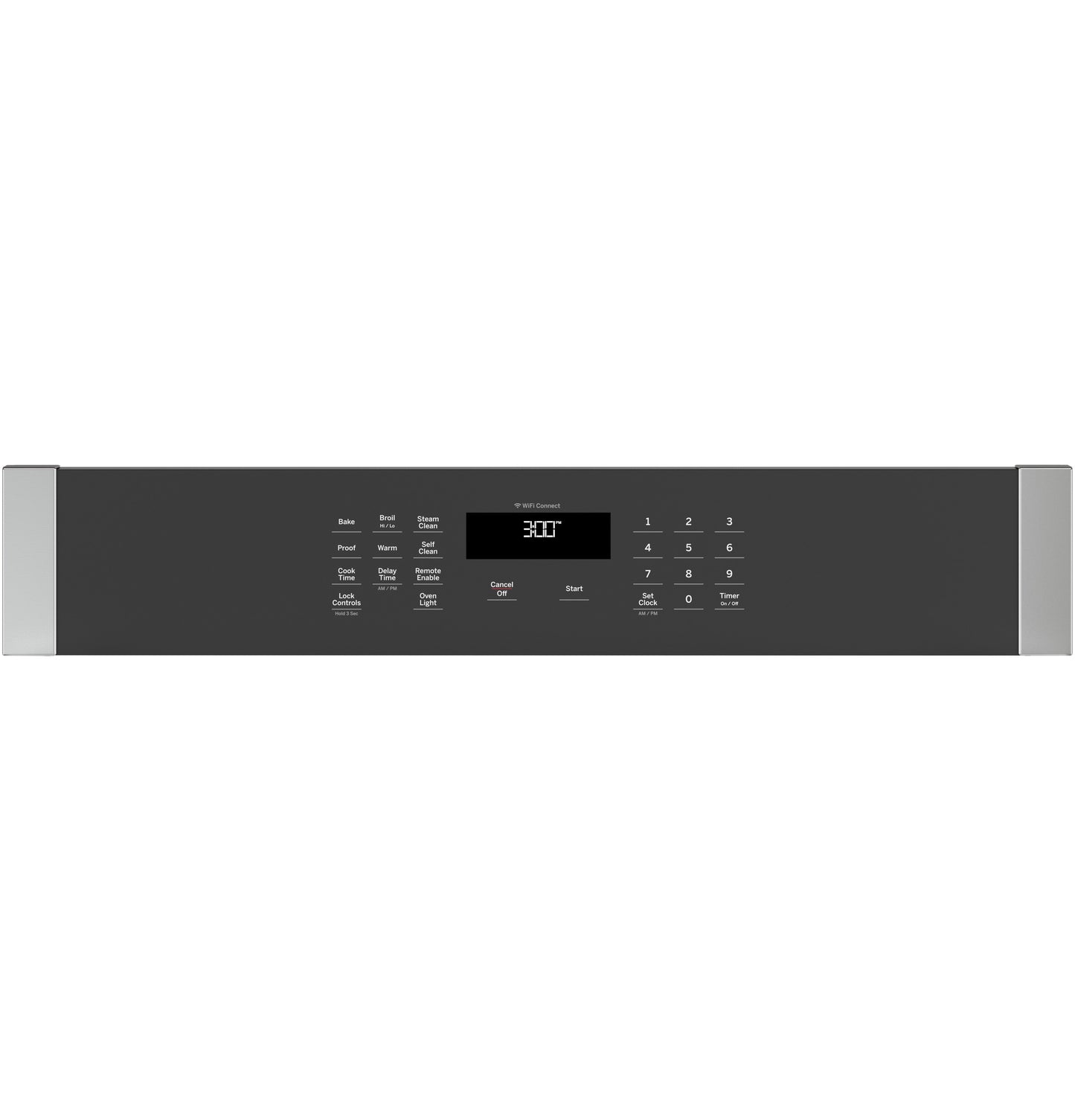 Black control panel of built-in single wall oven with digital display and touch buttons in Appliances collection
