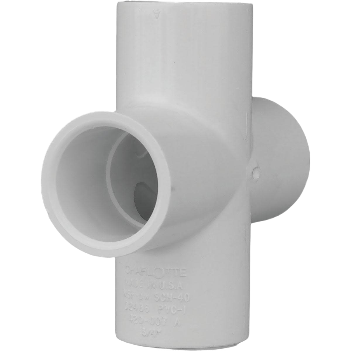White PVC plumbing cross fitting with four slip connections for Pipes & Fittings and Home Improvement use