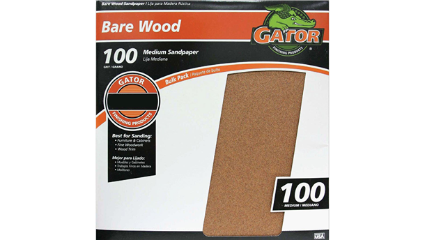 Brown 100-grit medium sandpaper sheet for fine woodworking and bare wood finishing, home improvement tools under $50 collection