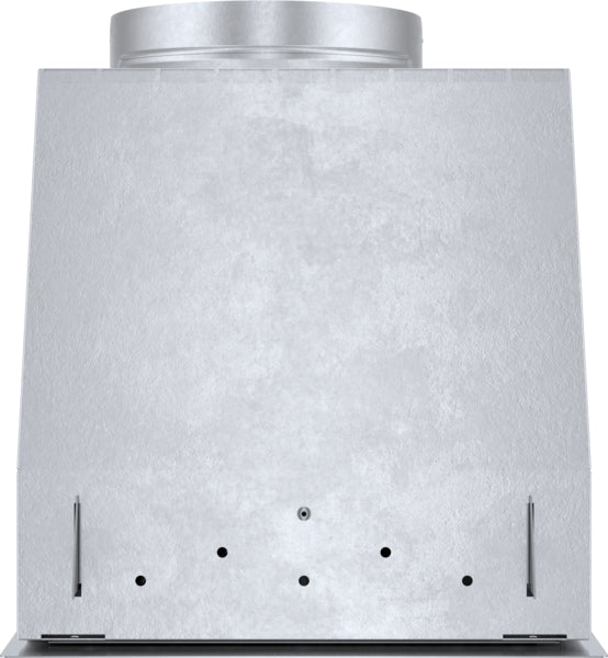 Stainless steel custom insert for range hood ventilation designed to fit flush with cabinetry in modern kitchens