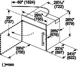 Technical line drawing of a stainless steel single wall oven with left side-opening door and detailed measurements for kitchen installation.