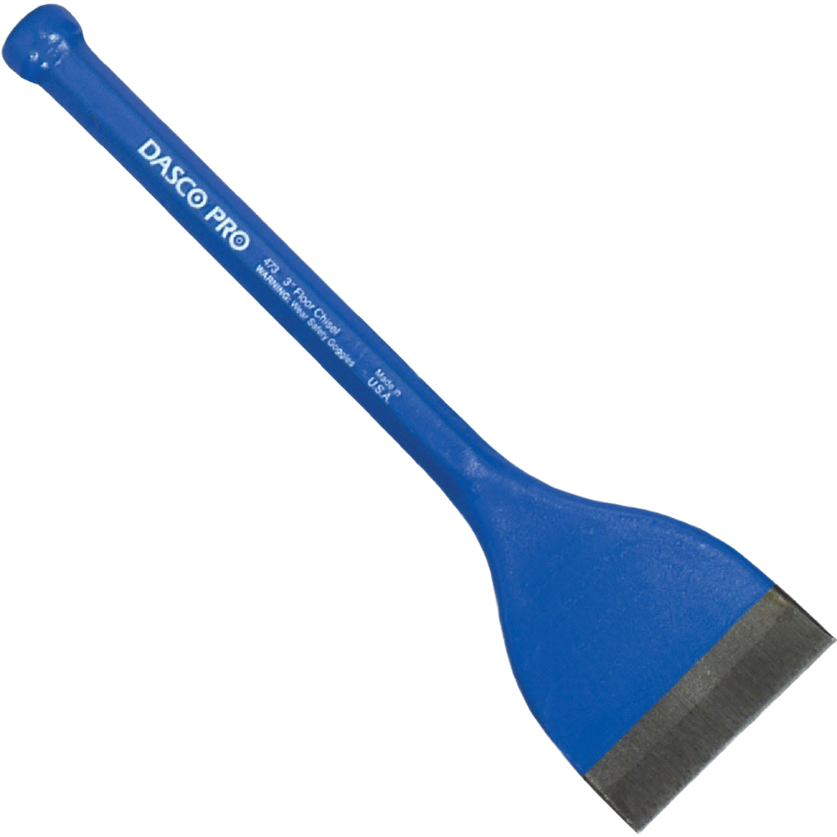 Blue-handled steel floor chisel with wide blade designed for heavy-duty home improvement and construction tasks