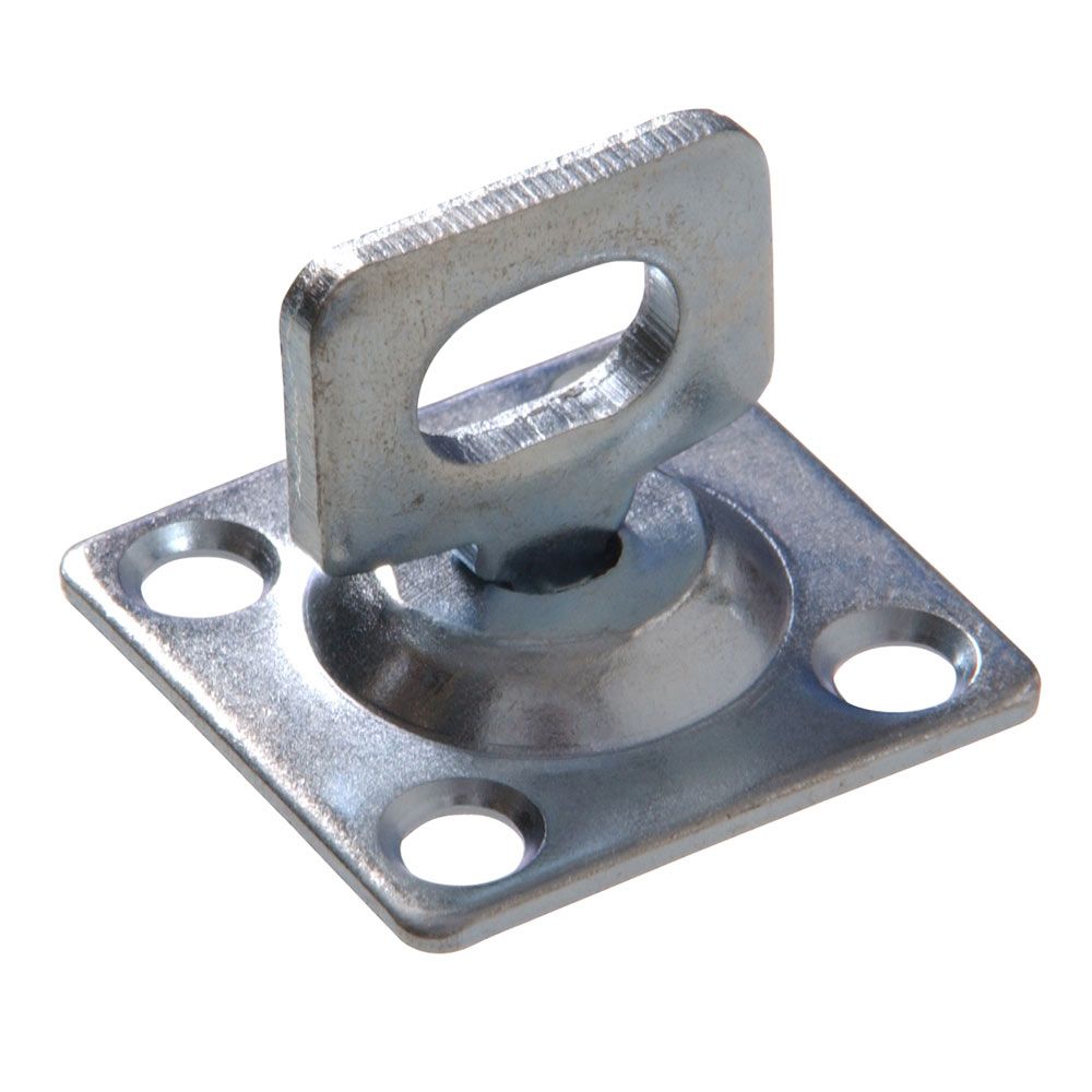 Zinc-plated swivel plate staple with square base and three mounting holes for hardware and home improvement projects under $50
