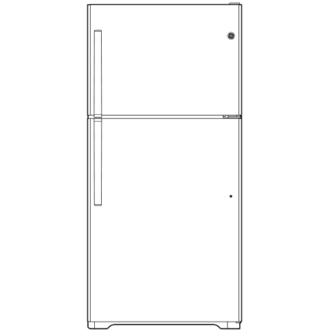 Outline drawing of a top-freezer refrigerator with a simple, modern design suitable for kitchen and appliances collections.