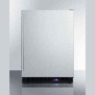 Stainless steel outdoor freezer with digital display, designed for upright freezer and kitchen appliance use