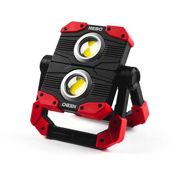 Compact rechargeable work light with dual beams and red protective corners for versatile home improvement use