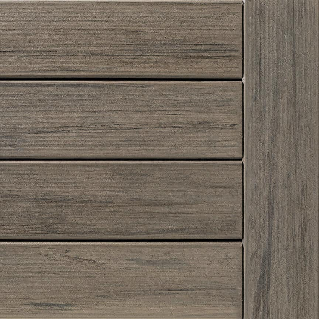 Ashwood textured composite fascia board panel with horizontal slats and vertical border for home improvement projects