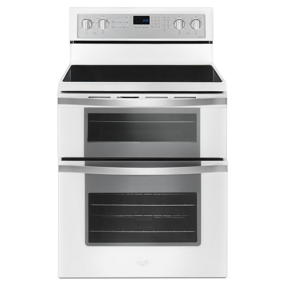 White electric double oven range with smooth cooktop and digital control panel in Ranges and Kitchen & Kitchenware collections