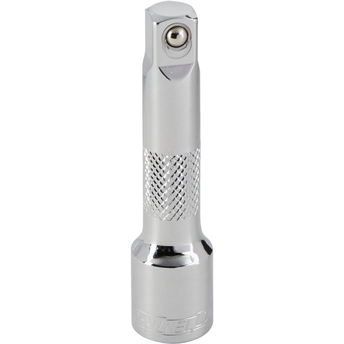 Chrome-plated 3-inch socket extension with textured grip band for 3/8 inch drive tools in home improvement projects