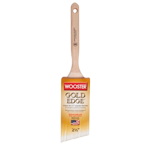 2-1/2 inch angled sash paint brush with gold edge and wooden handle for home improvement and painting tools