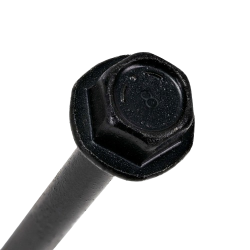 Black hex head washer bolt with stamped markings for heavy-duty fastening in hardware and fasteners collections
