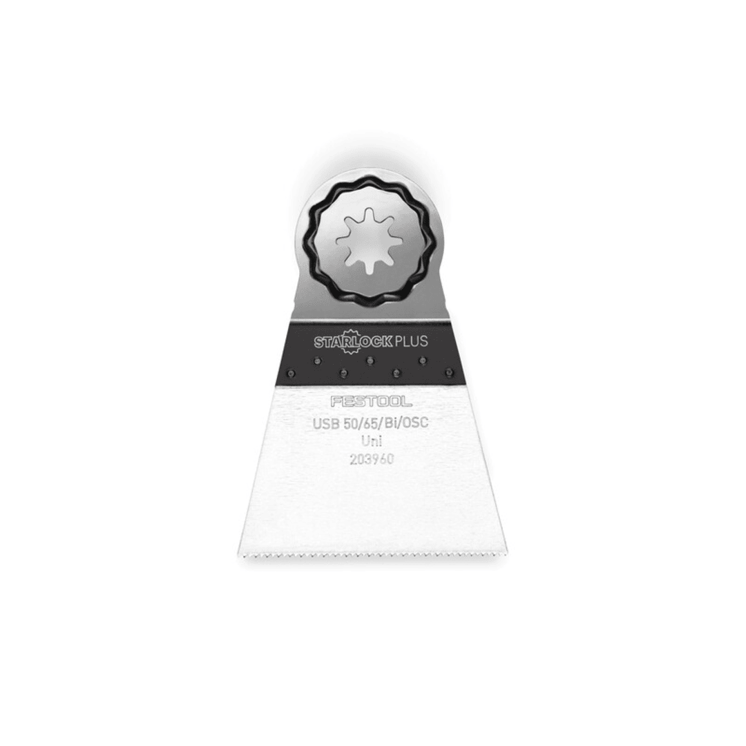Stainless steel oscillating saw blade with Starlock Plus mount for woodworking and power tool accessories use