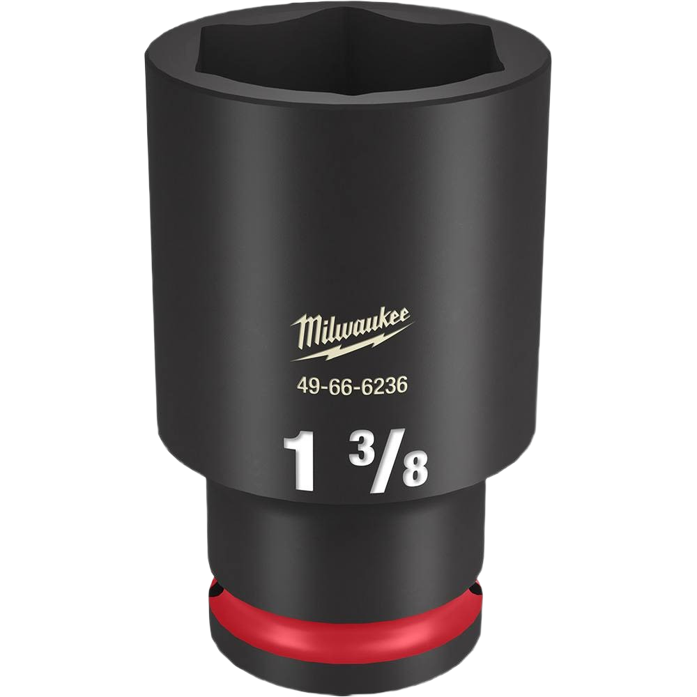 Deep 6 point socket with impact-duty design and red accent for sockets and ratchets in hand tools collections.