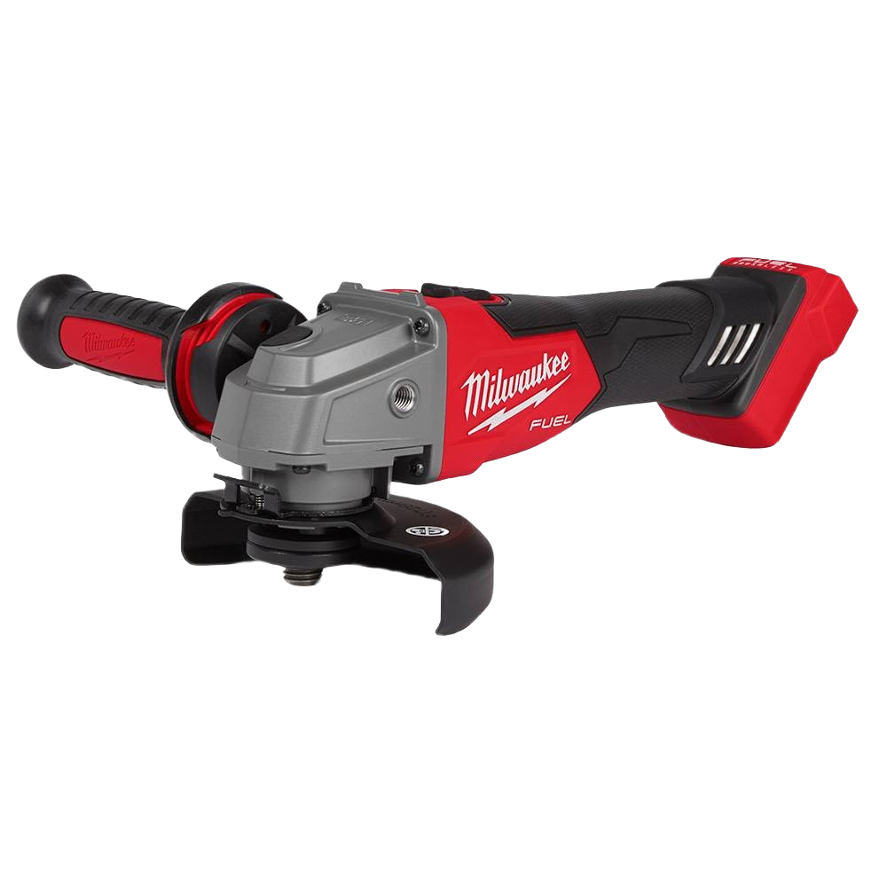 Compact cordless angle grinder in red and black with ergonomic handle for home improvement and tools use