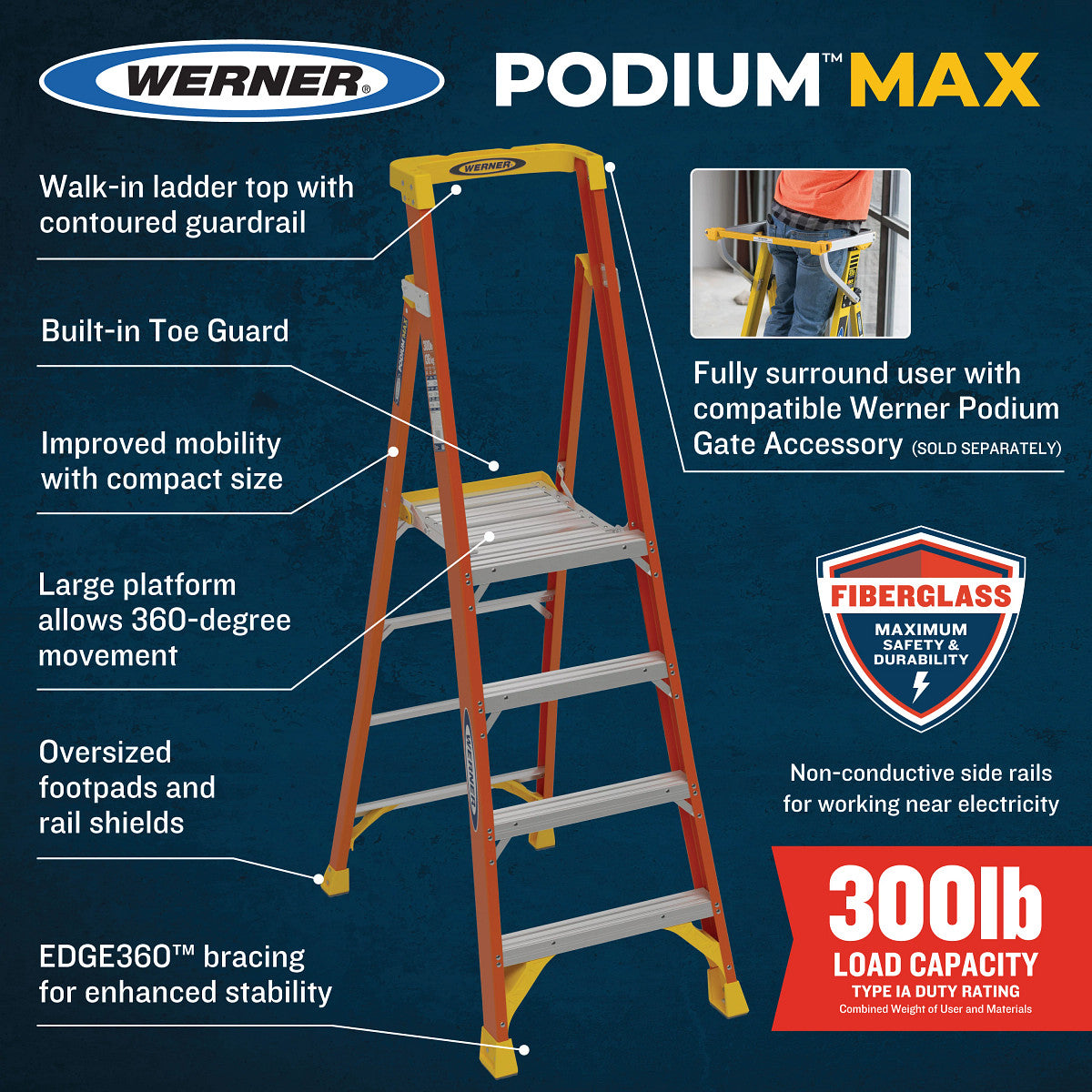 Werner 10 ft. Reach Fiberglass Podium Ladder