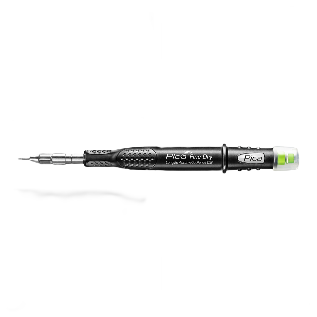 Black fine-dry automatic pencil with textured grip and push mechanism for precise marking in woodworking and office supplies collections