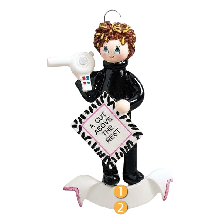 Hand-painted hair stylist ornament holding a hair dryer and sign, Christmas Ornaments & Tree Decorations under $50 collection
