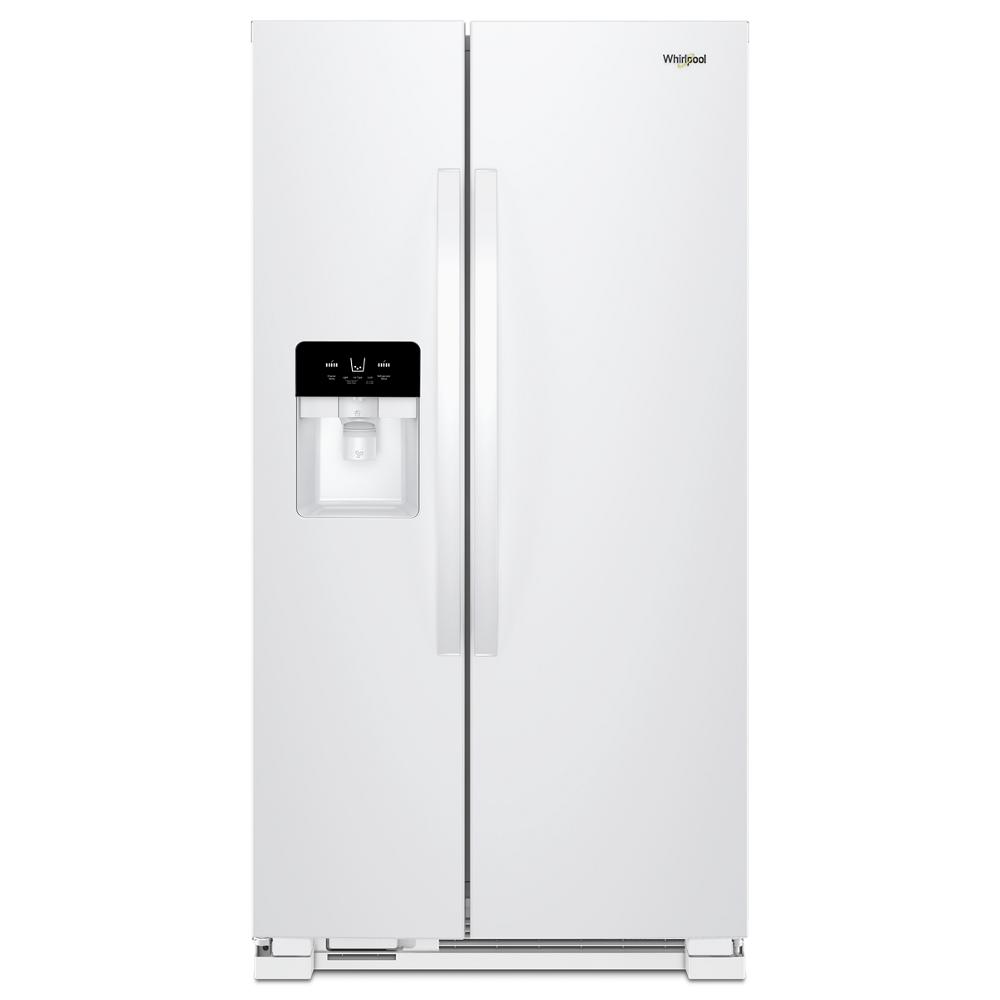 White side-by-side refrigerator with built-in water and ice dispenser for kitchen appliances and refrigerators collection