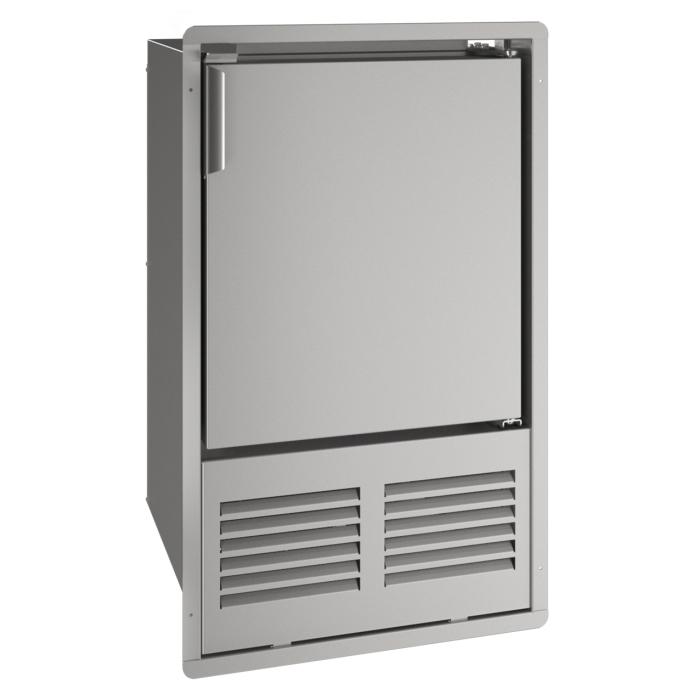 Compact stainless steel ice maker with vented front panel for kitchen and appliance refrigeration use
