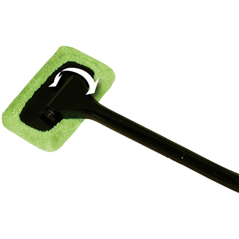 Pivoting microfiber cleaning tool with green pad designed for inside windshield and automotive maintenance tasks under $50