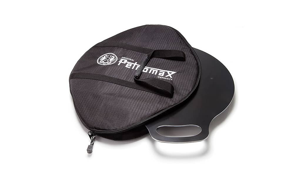 Black durable transport bag with handles for griddle and fire bowl, part of kitchenware and camping gear under $100 collection