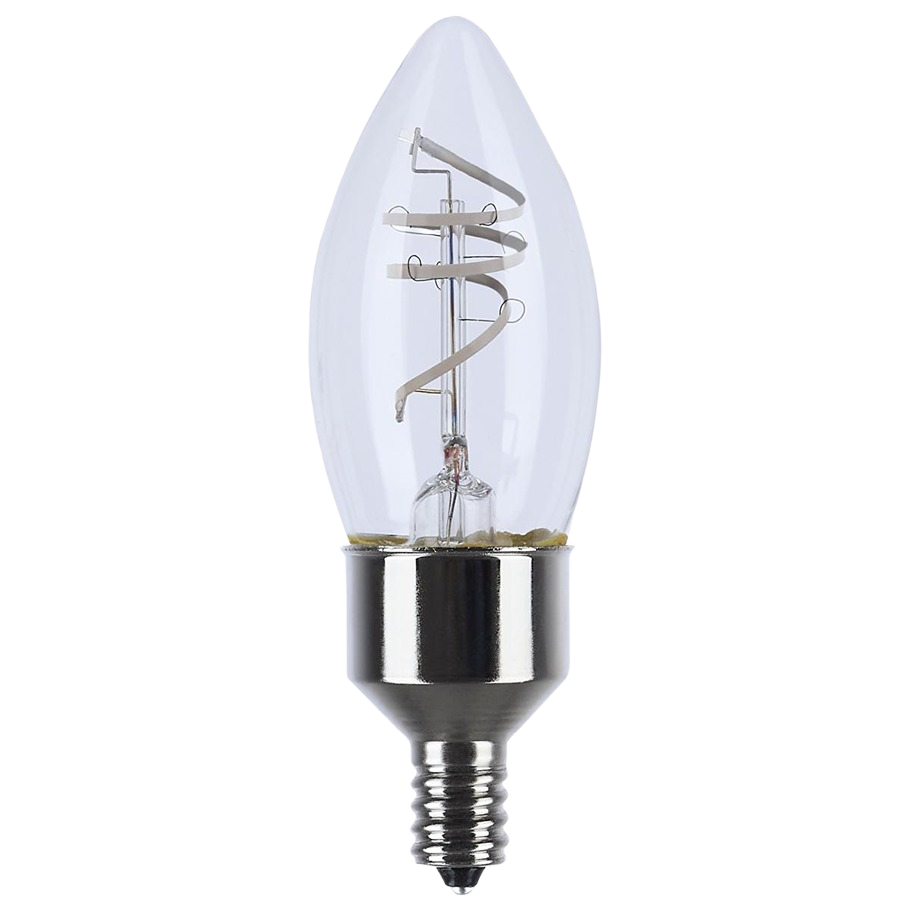 Clear B11 LED bulb with reminiscent flex gray coil filament and candelabra base for energy-efficient home lighting under $50