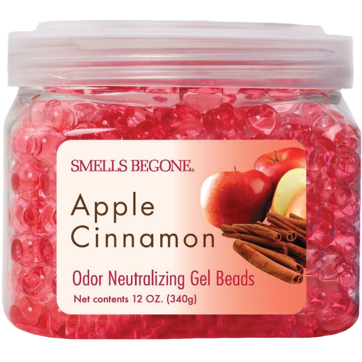 Clear plastic jar of apple cinnamon scented odor neutralizing gel beads for household cleaning under $50 collections