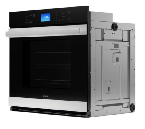 Built-in electric single wall oven with black glass door, stainless steel handle, and digital display from Wall Ovens collection