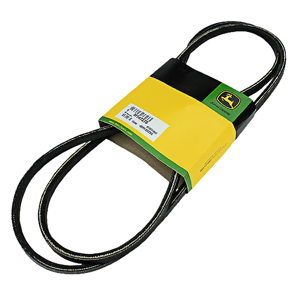 Black rubber traction drive belt with yellow and green John Deere branded packaging for tools and home improvement