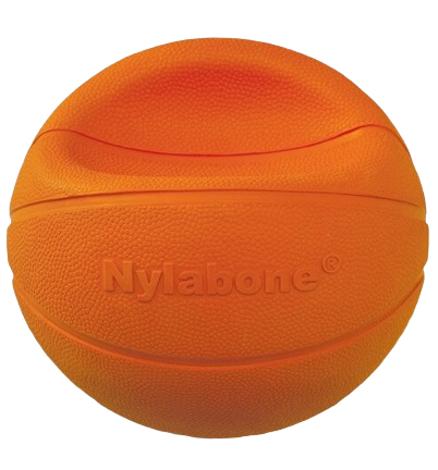 Orange textured dog toy shaped like a basketball for interactive play in pet and dog toy collections
