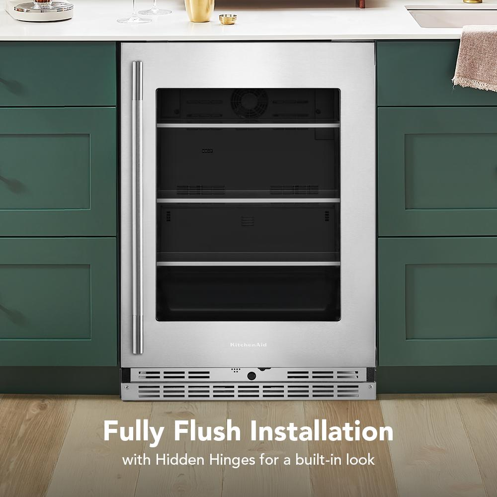 24" Undercounter Refrigerator with Glass Door and Shelves with Metallic Accents