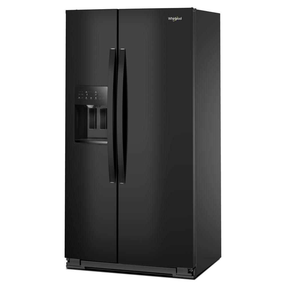 36-inch wide black side-by-side refrigerator with external water dispenser from kitchen and appliances collection
