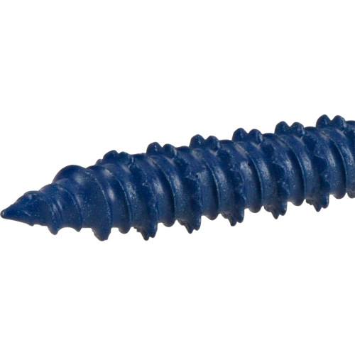 Close-up of blue threaded concrete screw anchor tip for secure fastening in hardware and fasteners collections under $100