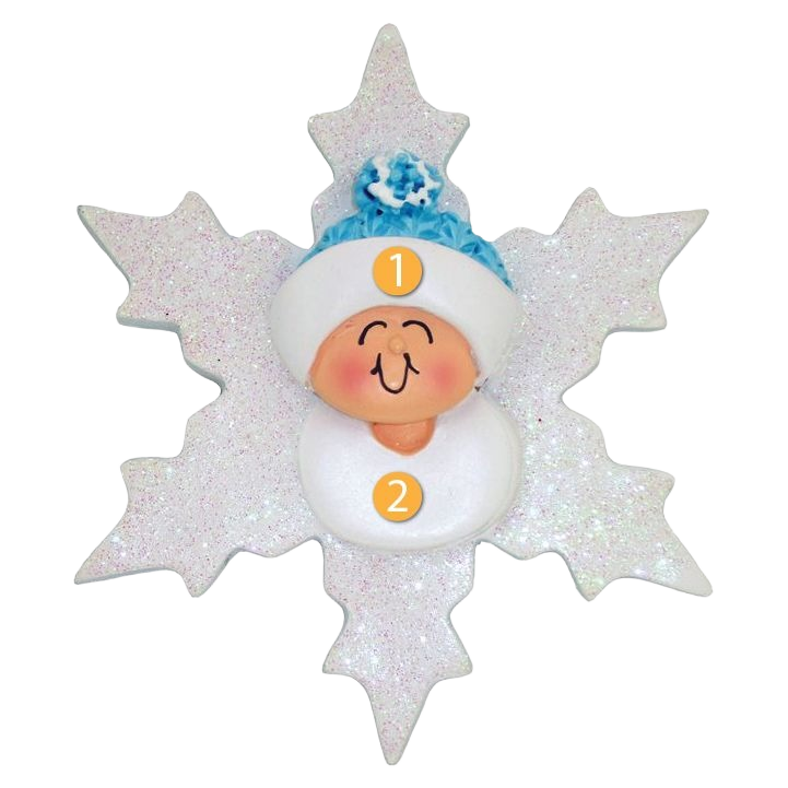 Blue baby snowflake ornament with smiling face and pom-pom hat for Christmas Ornaments & Tree Decorations under $50