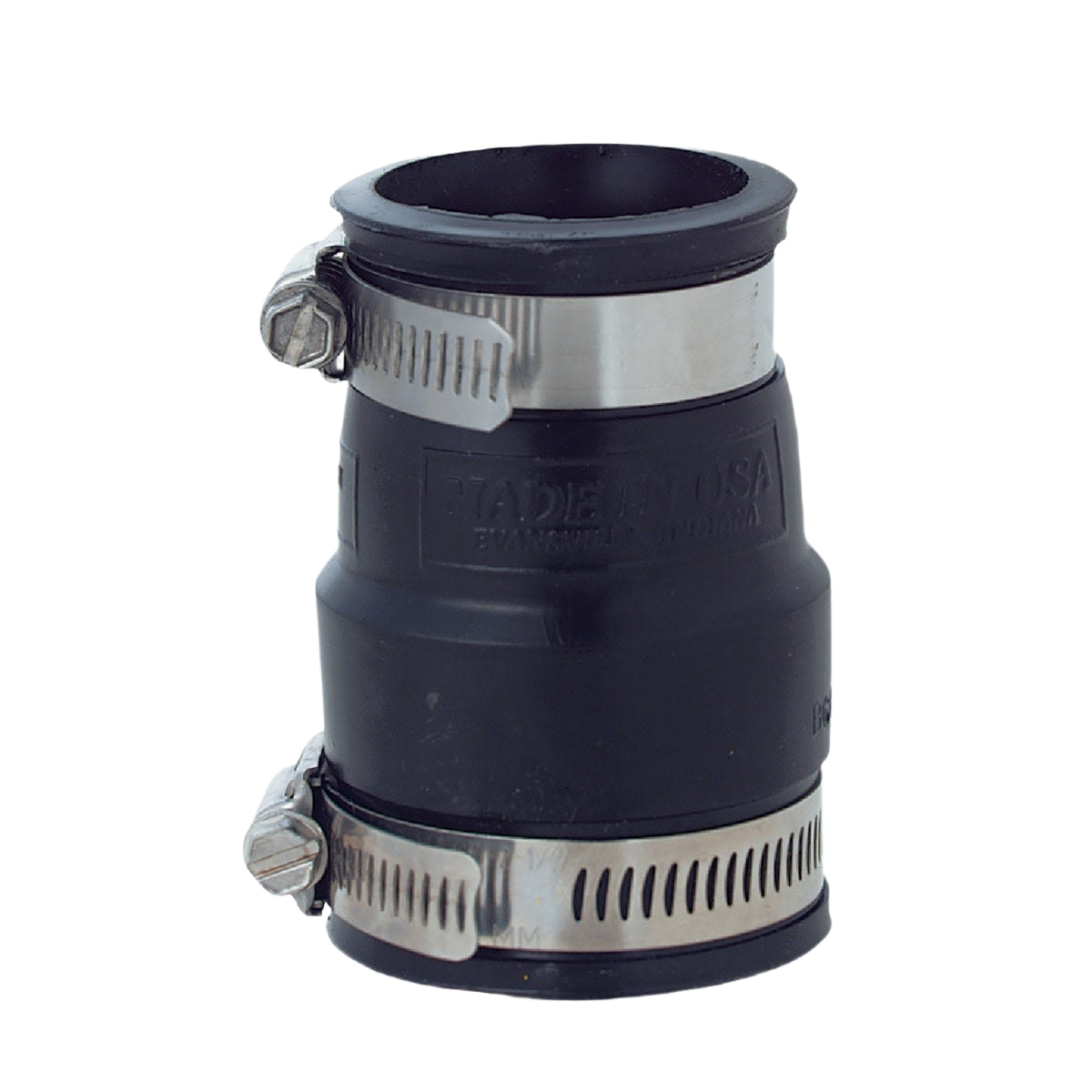 Black flexible coupling with stainless steel clamps for plumbing and drain pipe connections under $50 collection