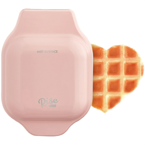 Compact pink mini waffle maker with heart-shaped waffle, designed for small kitchen appliances under $50 collections