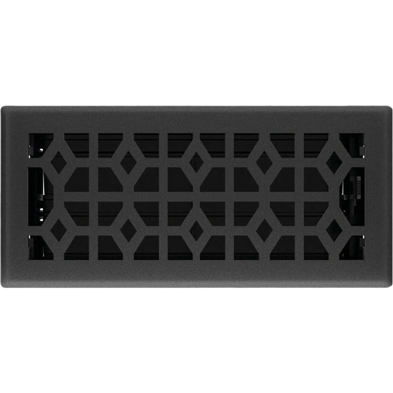 Black iron steel floor register with decorative geometric pattern, suitable for plumbing and home improvement under $50 projects