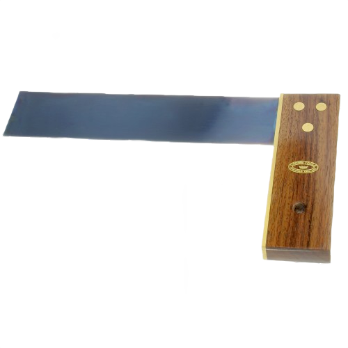 Steel blade try square with polished wood handle featuring brass accents for precise measuring in tools and home improvement tasks