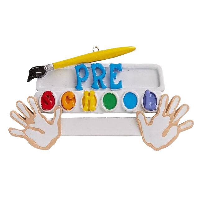 Handprint ornament with colorful preschool letters and paintbrush for Christmas Ornaments & Tree Decorations under $50 collection