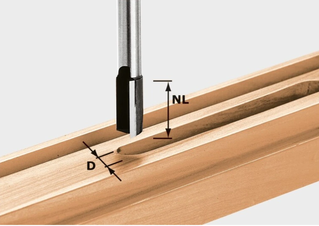 Straight mortise router bit cutting a precise groove in wood for woodworking tool accessories collection